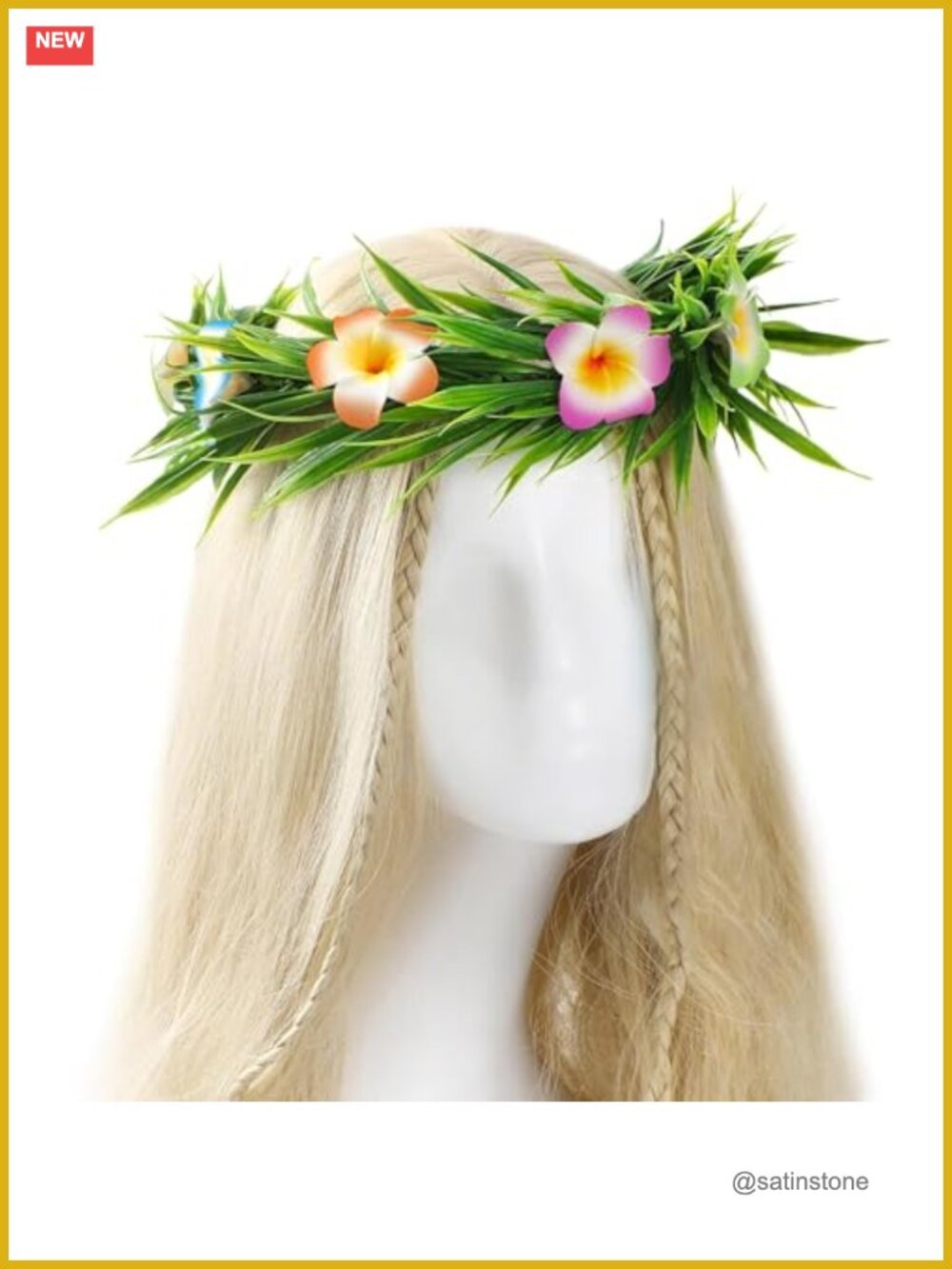 Hawaiian Flower Crown Headband Tropical Floral Headpiece Adjustable Ribbon